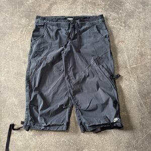 Vintage Nike Cargo Capri Pants Womens M Black Faded Y2K Skater Drawstring